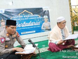 Sambangi Masjid Jami’ Asasuttaqwa Desa Rumak, Dalam Safari Ramadhan Sat Lantas Polres Lombok Barat Bertadarus