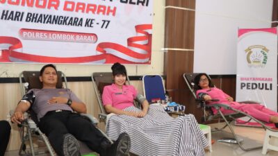 Sambut Hari Bhayangkara Ke-77, Polres Lombok Barat Gelar Kegiatan Donor Darah